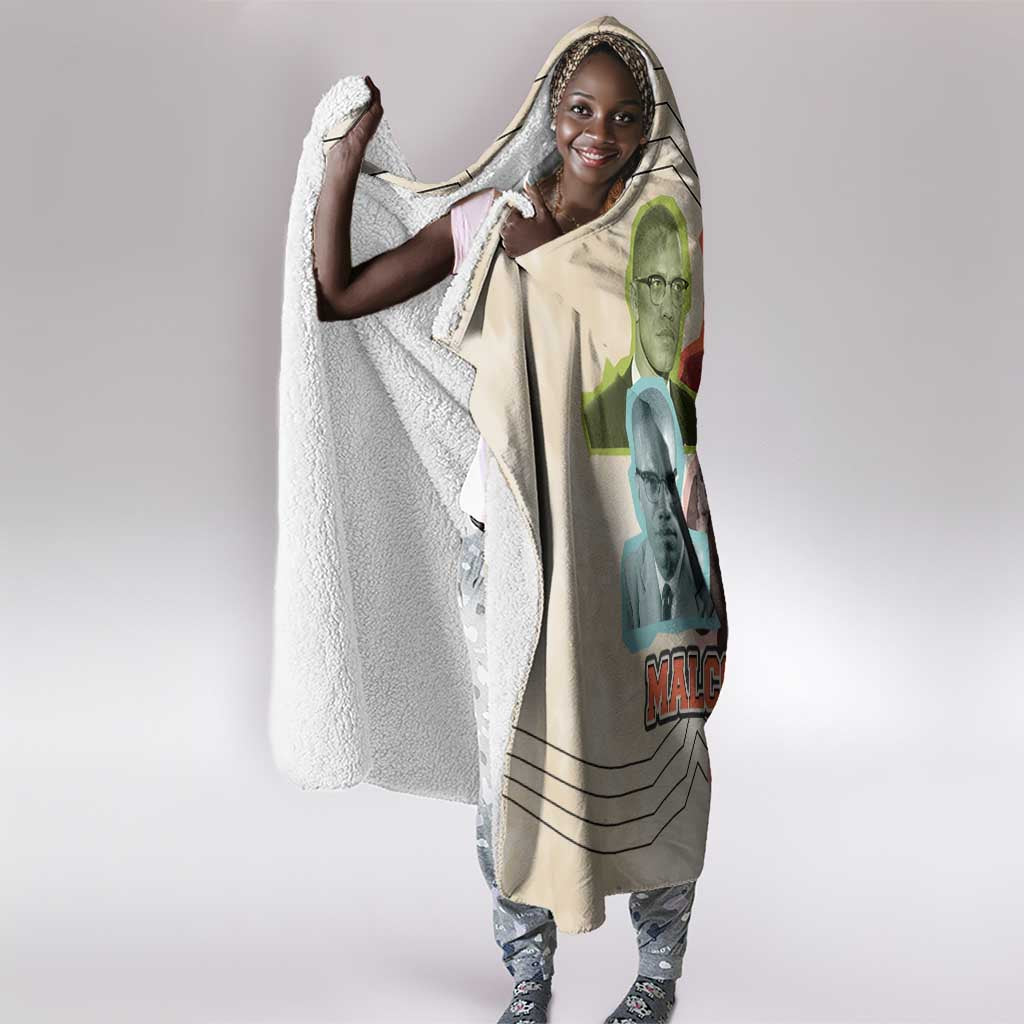 Malcolm X Hooded Blanket Pop Art Portrait Collage Civil Rights Activist Retro Style Design - African Pride
