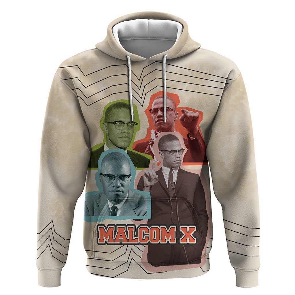 Malcolm X Hoodie Pop Art Portrait Collage Civil Rights Activist Retro Style Design - African Pride