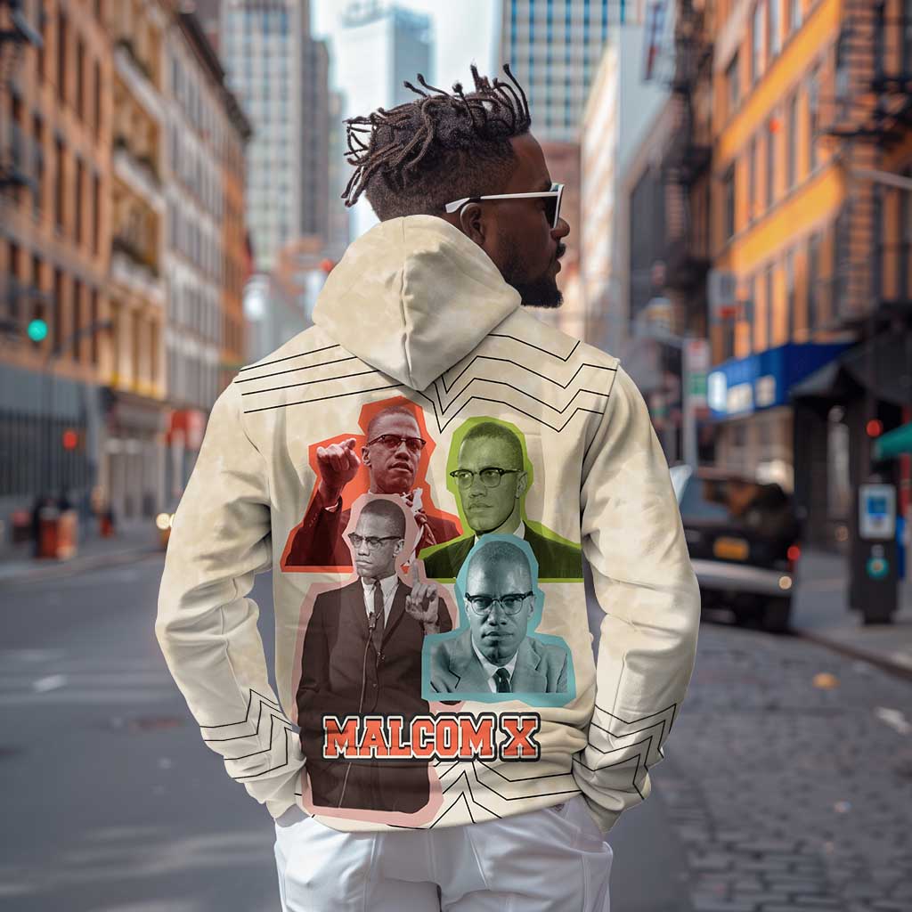 Malcolm X Hoodie Pop Art Portrait Collage Civil Rights Activist Retro Style Design - African Pride