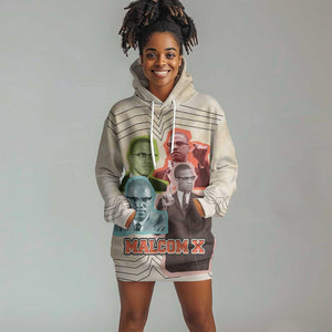 Malcolm X Hoodie Dress Pop Art Portrait Collage Civil Rights Activist Retro Style Design - African Pride