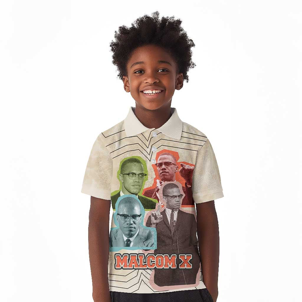 Malcolm X Kid Polo Shirt Pop Art Portrait Collage Civil Rights Activist Retro Style Design TS04