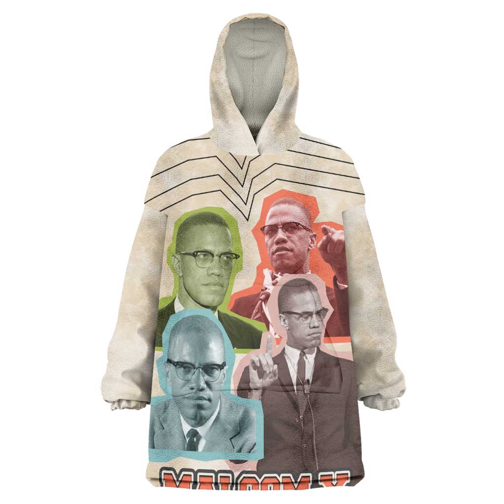 Malcolm X Kid Wearable Blanket Hoodie Pop Art Portrait Collage Civil Rights Activist Retro Style Design - African Pride