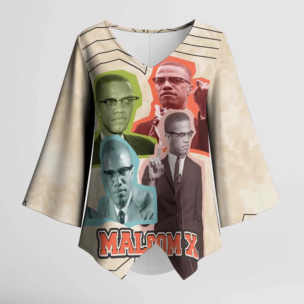 Malcolm X Kimono Sleeve Blouse Pop Art Portrait Collage Civil Rights Activist Retro Style Design - African Pride