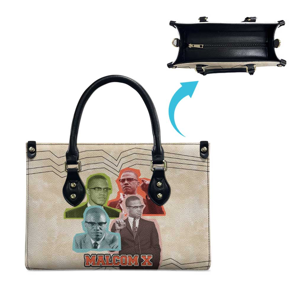 Malcolm X Leather Bag Pop Art Portrait Collage Civil Rights Activist Retro Style Design - African Pride