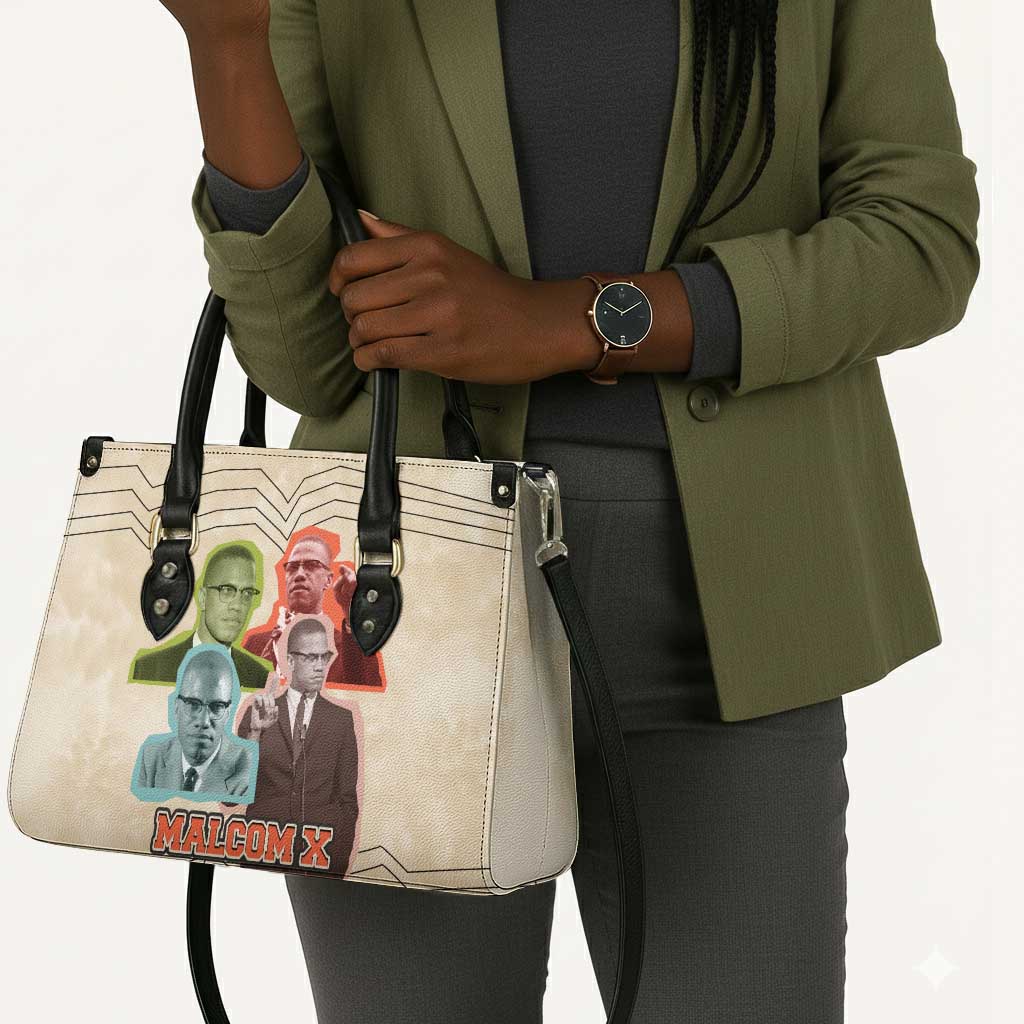 Malcolm X Leather Bag Pop Art Portrait Collage Civil Rights Activist Retro Style Design - African Pride