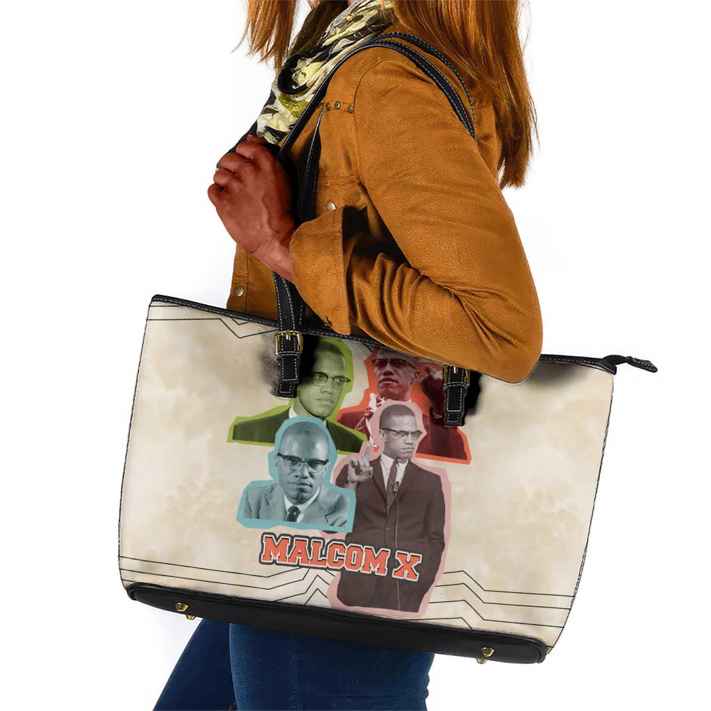 Malcolm X Leather Tote Bag Pop Art Portrait Collage Civil Rights Activist Retro Style Design - African Pride