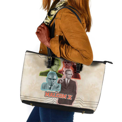 Malcolm X Leather Tote Bag Pop Art Portrait Collage Civil Rights Activist Retro Style Design - African Pride