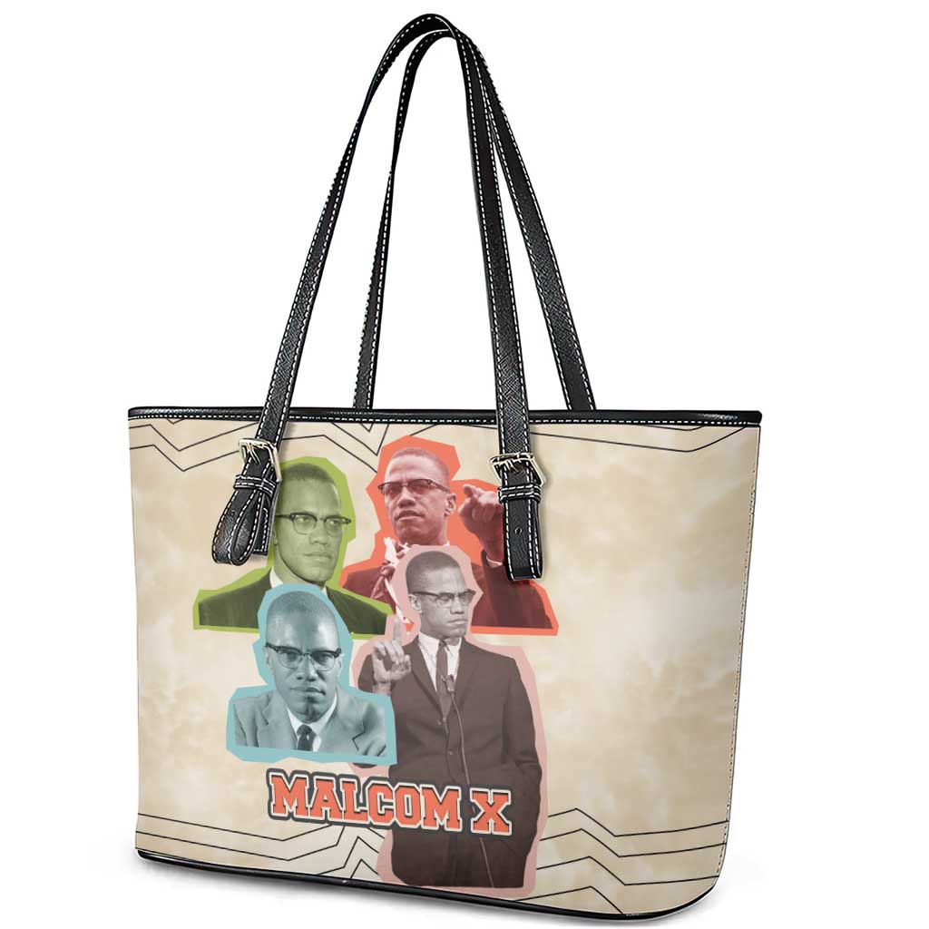 Malcolm X Leather Tote Bag Pop Art Portrait Collage Civil Rights Activist Retro Style Design - African Pride