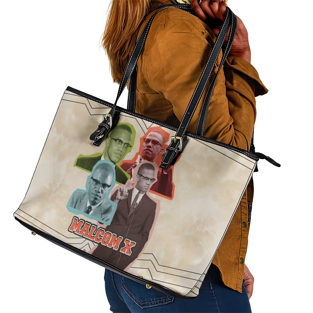 Malcolm X Leather Tote Bag Pop Art Portrait Collage Civil Rights Activist Retro Style Design - African Pride