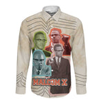 Malcolm X Long Sleeve Button Shirt Pop Art Portrait Collage Civil Rights Activist Retro Style Design - African Pride