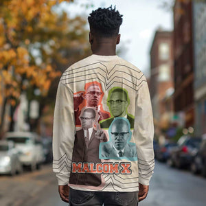 Malcolm X Long Sleeve Shirt Pop Art Portrait Collage Civil Rights Activist Retro Style Design - African Pride