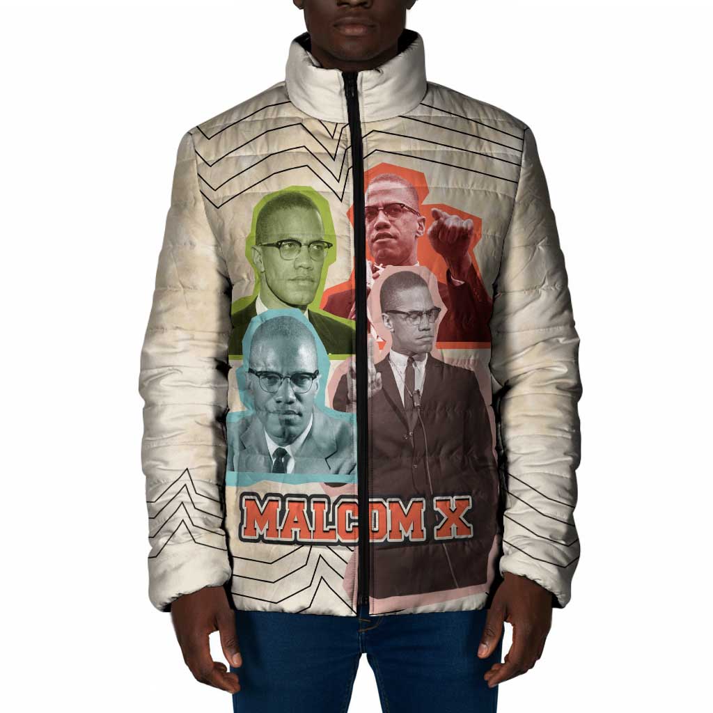 Malcolm X Padded Jacket Pop Art Portrait Collage Civil Rights Activist Retro Style Design - African Pride