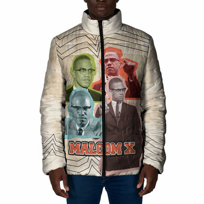 Malcolm X Padded Jacket Pop Art Portrait Collage Civil Rights Activist Retro Style Design - African Pride
