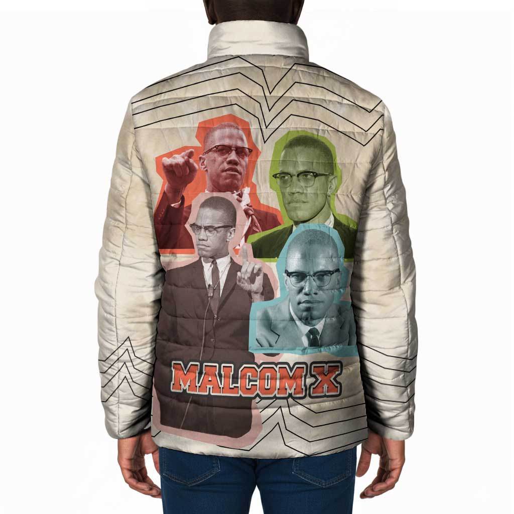 Malcolm X Padded Jacket Pop Art Portrait Collage Civil Rights Activist Retro Style Design - African Pride