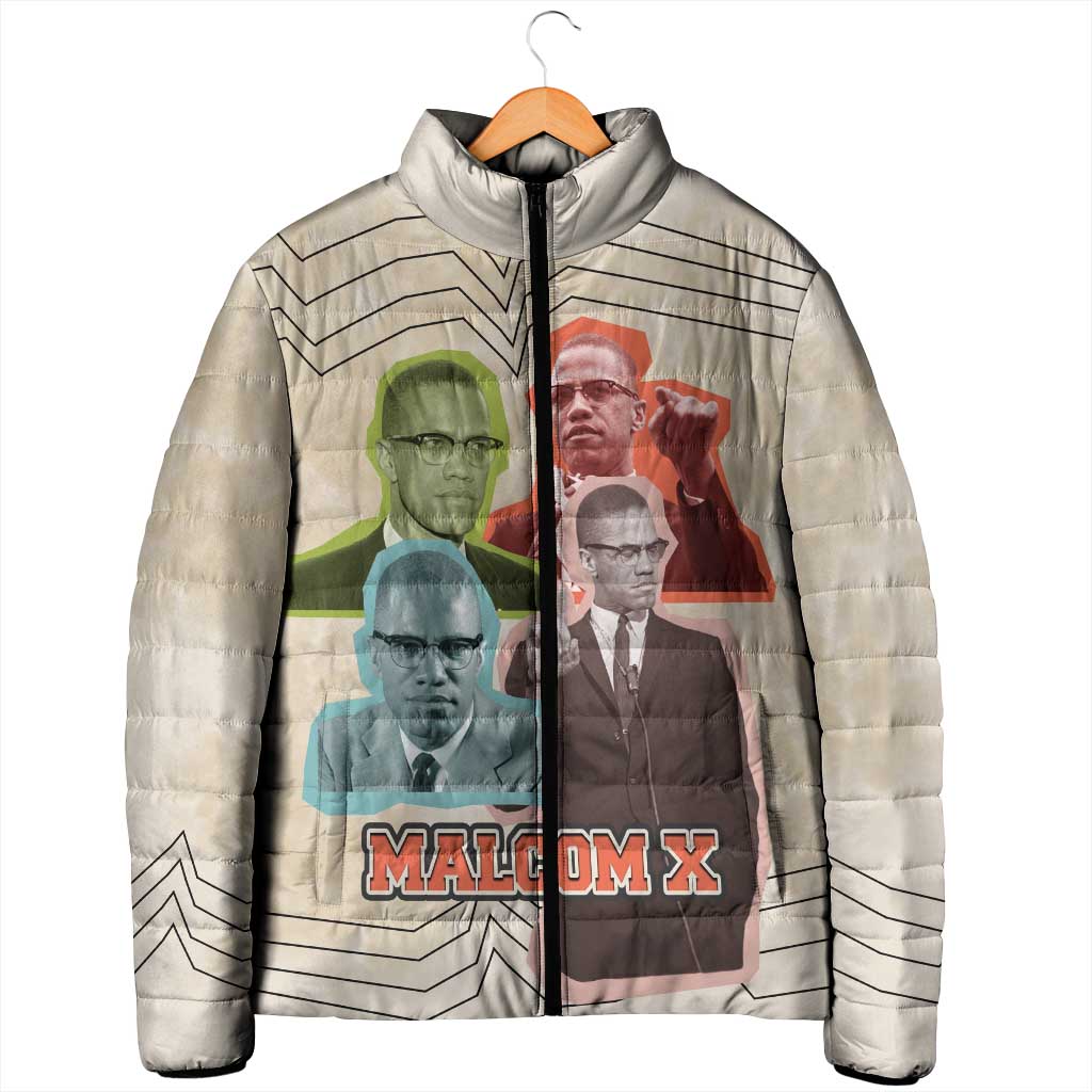 Malcolm X Padded Jacket Pop Art Portrait Collage Civil Rights Activist Retro Style Design - African Pride