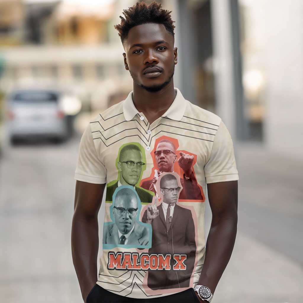 Malcolm X Polo Shirt Pop Art Portrait Collage Civil Rights Activist Retro Style Design TS04