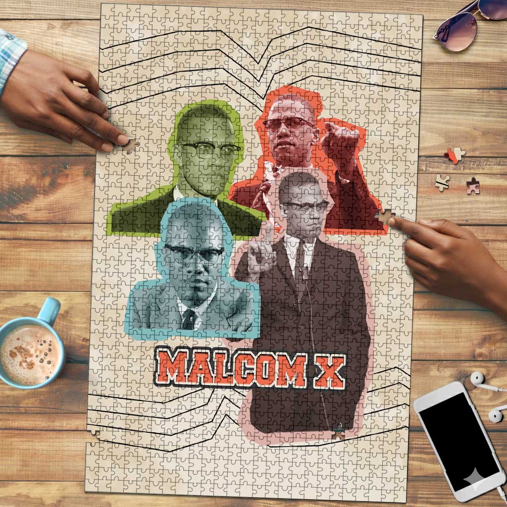 Malcolm X Puzzle Pop Art Portrait Collage Civil Rights Activist Retro Style Design - African Pride