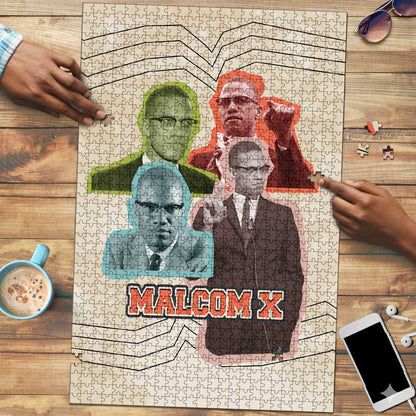 Malcolm X Puzzle Pop Art Portrait Collage Civil Rights Activist Retro Style Design - African Pride