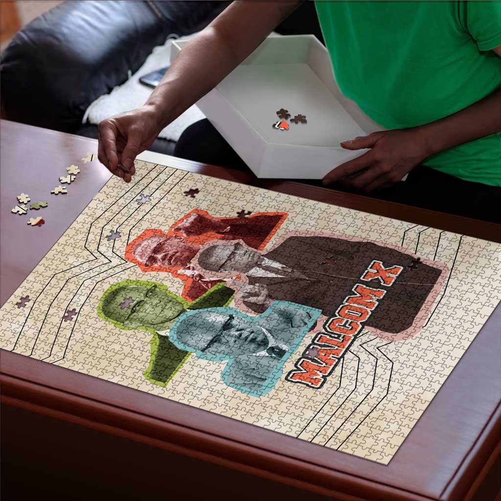 Malcolm X Puzzle Pop Art Portrait Collage Civil Rights Activist Retro Style Design - African Pride
