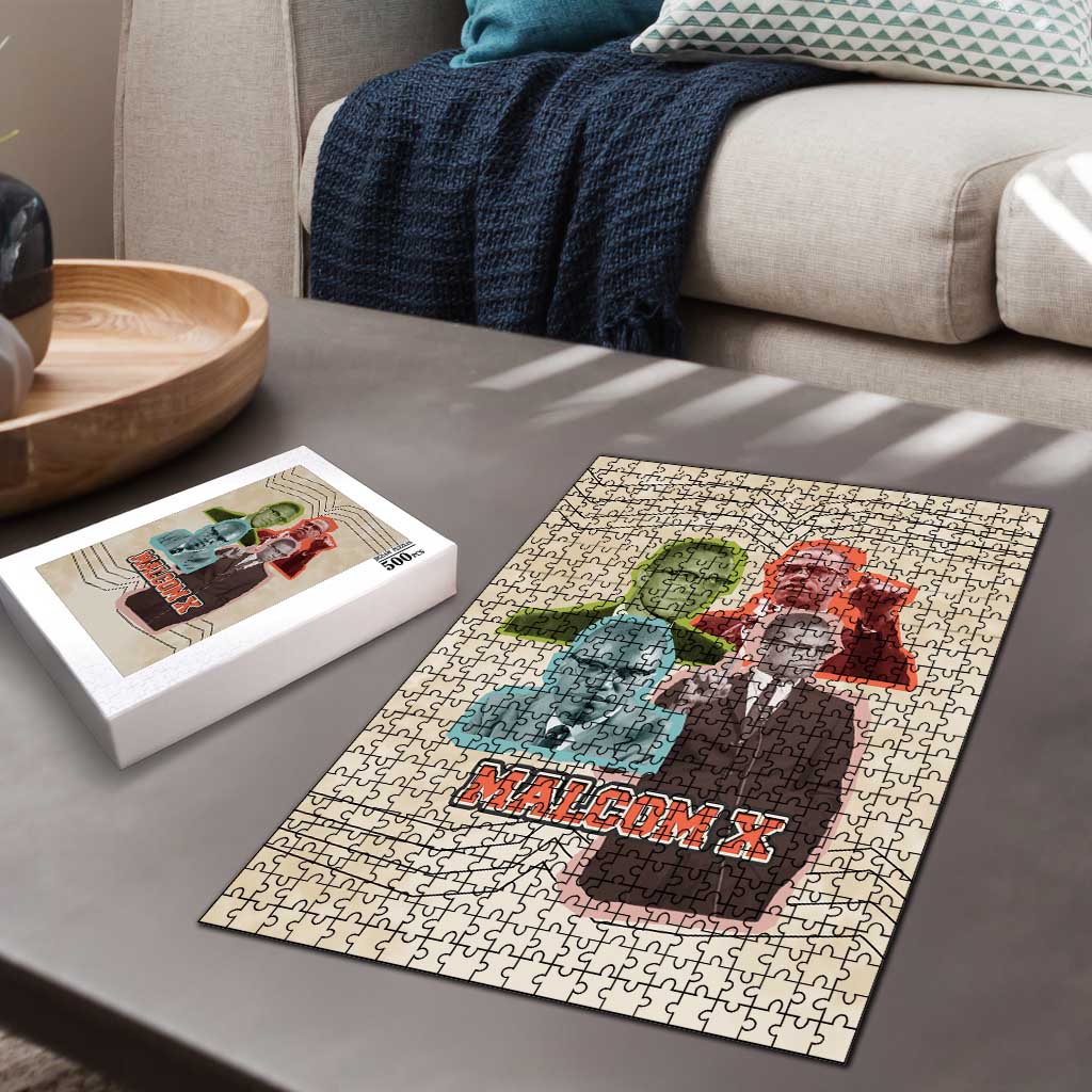 Malcolm X Puzzle Pop Art Portrait Collage Civil Rights Activist Retro Style Design - African Pride