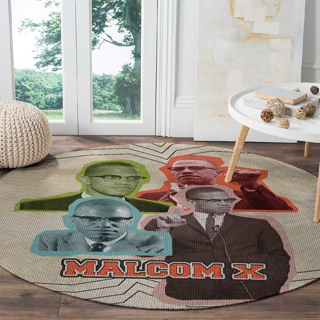 Malcolm X Round Carpet Pop Art Portrait Collage Civil Rights Activist Retro Style Design - African Pride