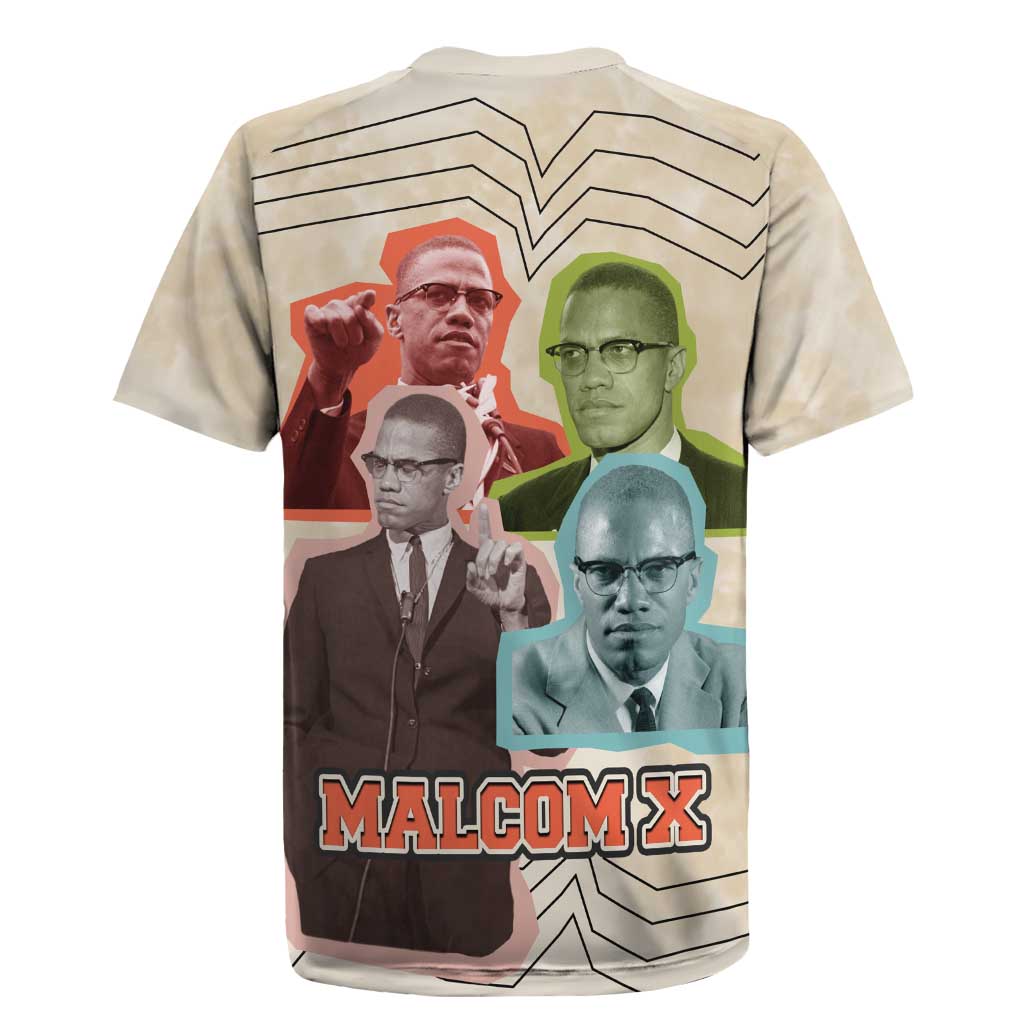 Malcolm X Rugby Jersey Pop Art Portrait Collage Civil Rights Activist Retro Style Design TS04