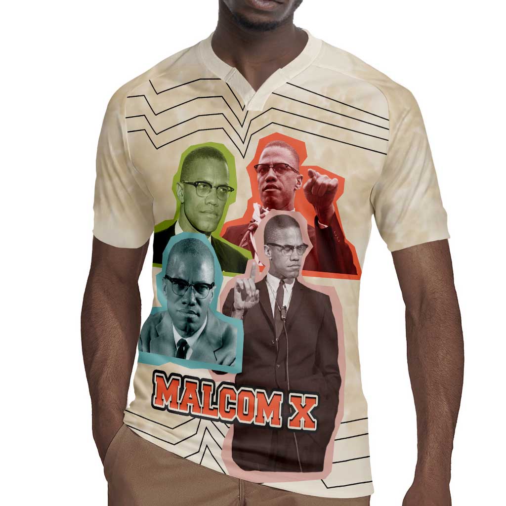 Malcolm X Rugby Jersey Pop Art Portrait Collage Civil Rights Activist Retro Style Design TS04