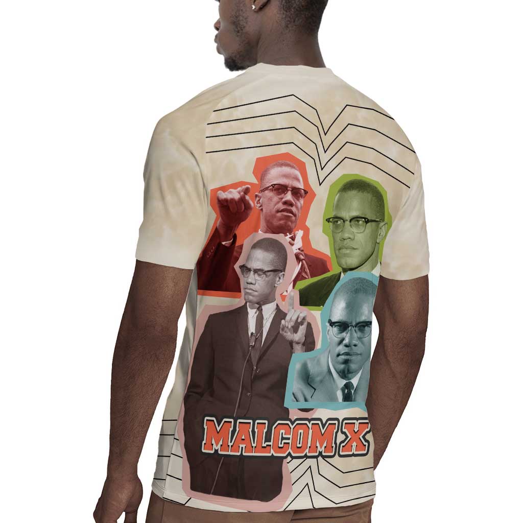 Malcolm X Rugby Jersey Pop Art Portrait Collage Civil Rights Activist Retro Style Design TS04