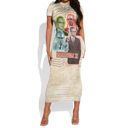 Malcolm X Short Sleeve Bodycon Dress Pop Art Portrait Collage Civil Rights Activist Retro Style Design TS04