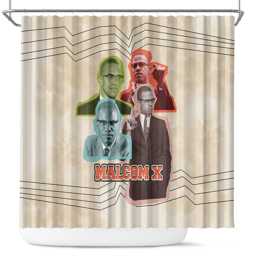 Malcolm X Shower Curtain Pop Art Portrait Collage Civil Rights Activist Retro Style Design - African Pride