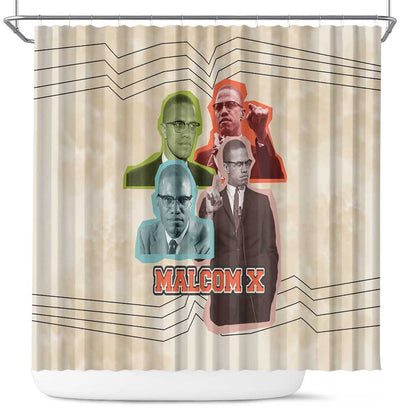 Malcolm X Shower Curtain Pop Art Portrait Collage Civil Rights Activist Retro Style Design - African Pride