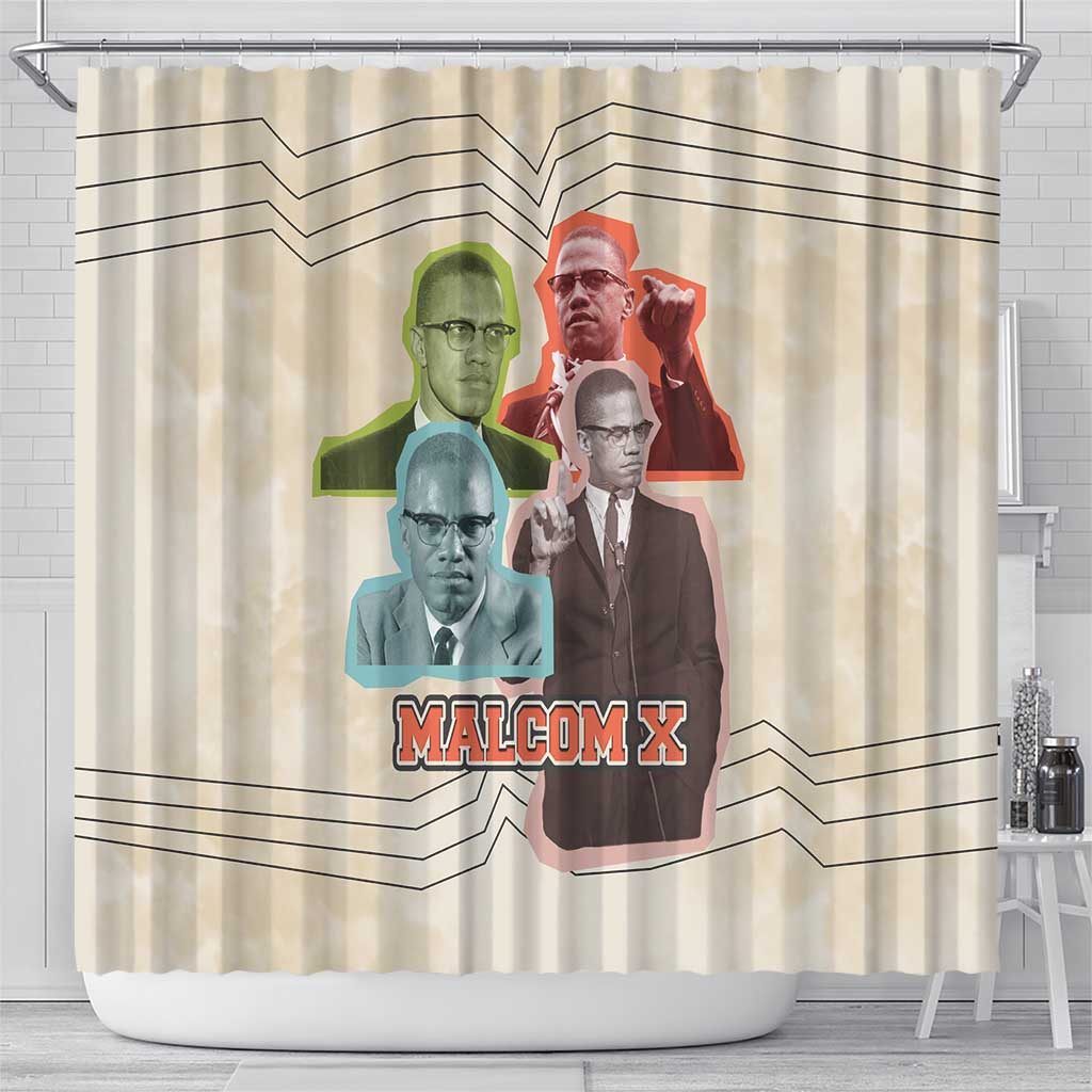Malcolm X Shower Curtain Pop Art Portrait Collage Civil Rights Activist Retro Style Design - African Pride