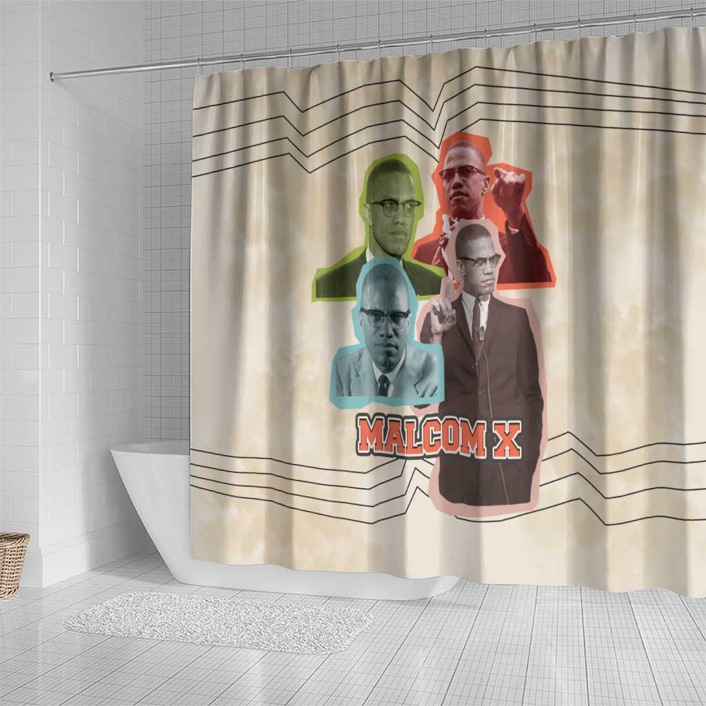 Malcolm X Shower Curtain Pop Art Portrait Collage Civil Rights Activist Retro Style Design - African Pride