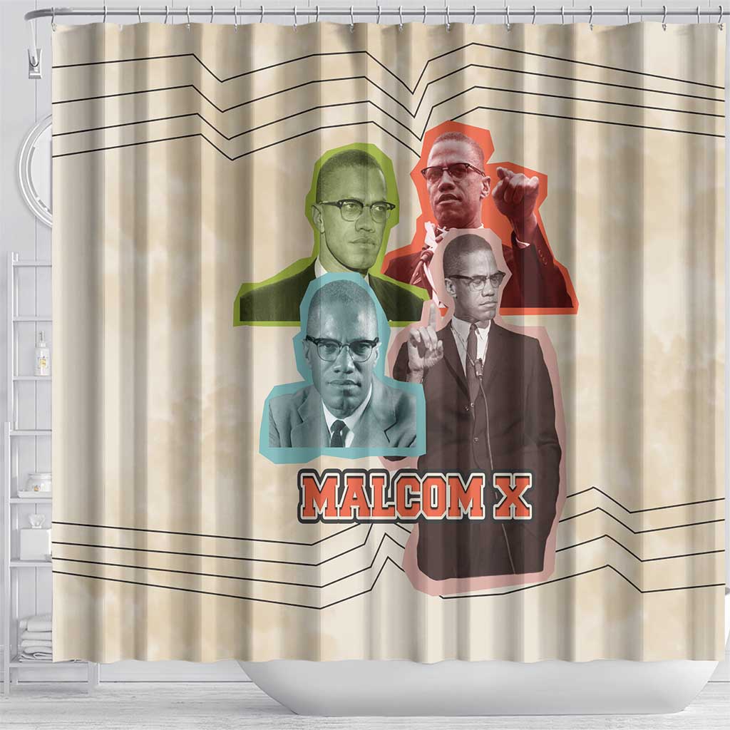 Malcolm X Shower Curtain Pop Art Portrait Collage Civil Rights Activist Retro Style Design - African Pride