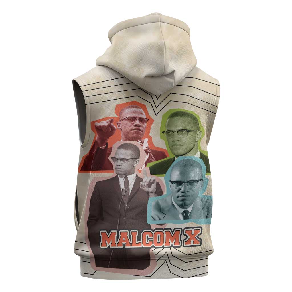 Malcolm X Sleeveless Hoodie Pop Art Portrait Collage Civil Rights Activist Retro Style Design - African Pride