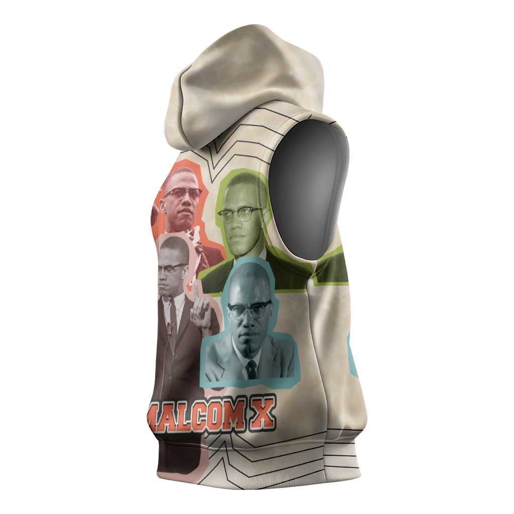 Malcolm X Sleeveless Hoodie Pop Art Portrait Collage Civil Rights Activist Retro Style Design - African Pride