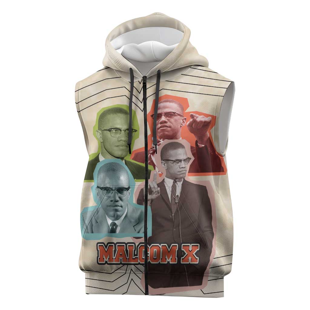 Malcolm X Sleeveless Zip Hoodie Pop Art Portrait Collage Civil Rights Activist Retro Style Design - African Pride