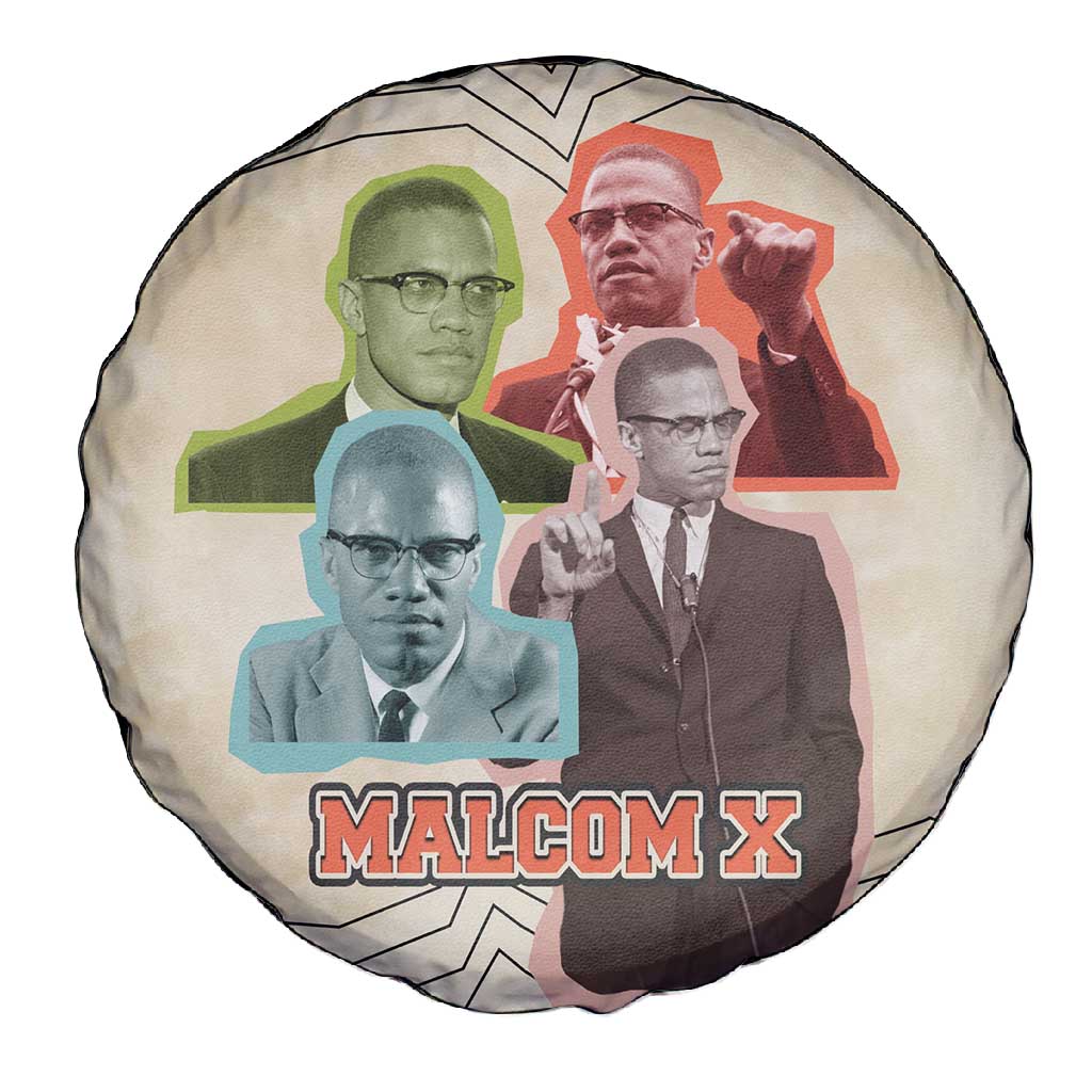 Malcolm X Spare Tire Cover Pop Art Portrait Collage Civil Rights Activist Retro Style Design - African Pride
