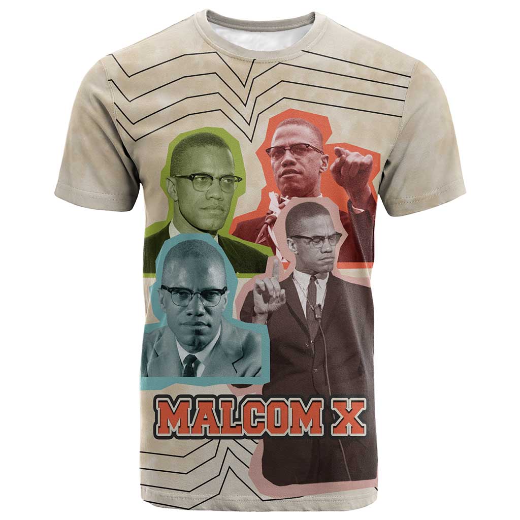 Malcolm X T shirt Pop Art Portrait Collage Civil Rights Activist Retro Style Design TS04