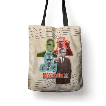 Malcolm X Tote Bag Pop Art Portrait Collage Civil Rights Activist Retro Style Design - African Pride