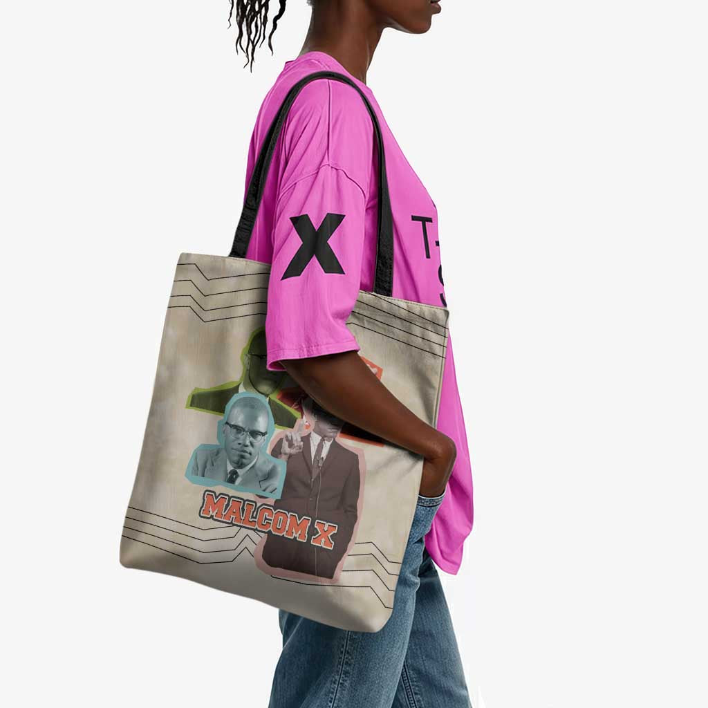 Malcolm X Tote Bag Pop Art Portrait Collage Civil Rights Activist Retro Style Design - African Pride