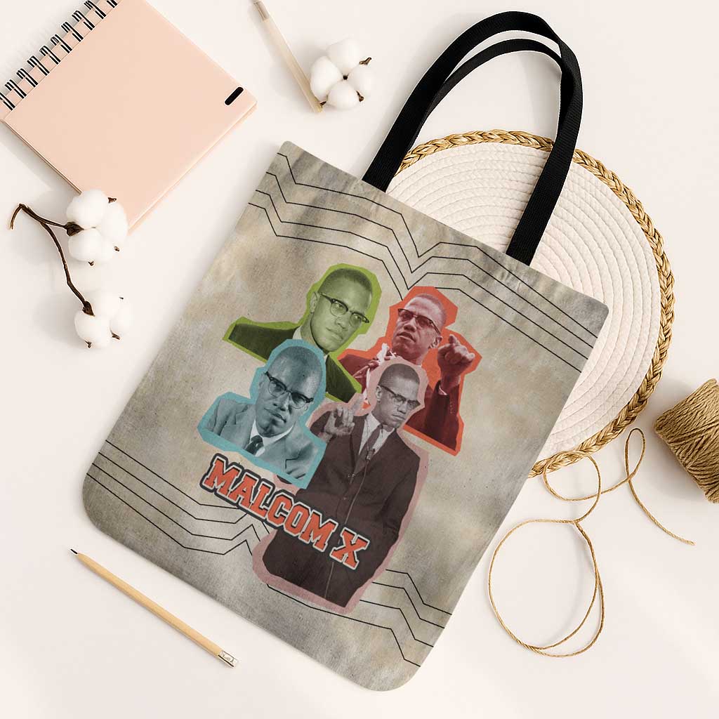 Malcolm X Tote Bag Pop Art Portrait Collage Civil Rights Activist Retro Style Design - African Pride