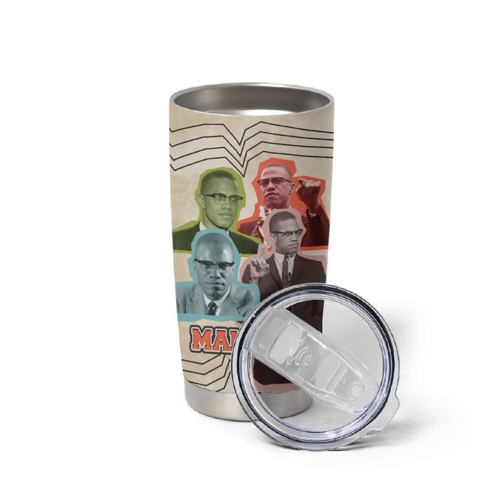 Malcolm X Tumbler Cup Pop Art Portrait Collage Civil Rights Activist Retro Style Design - African Pride