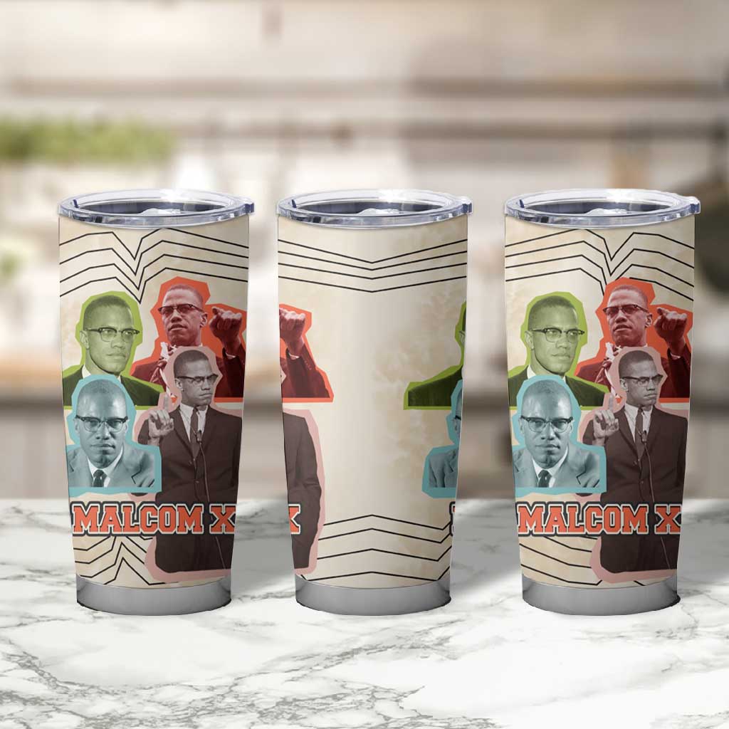 Malcolm X Tumbler Cup Pop Art Portrait Collage Civil Rights Activist Retro Style Design - African Pride
