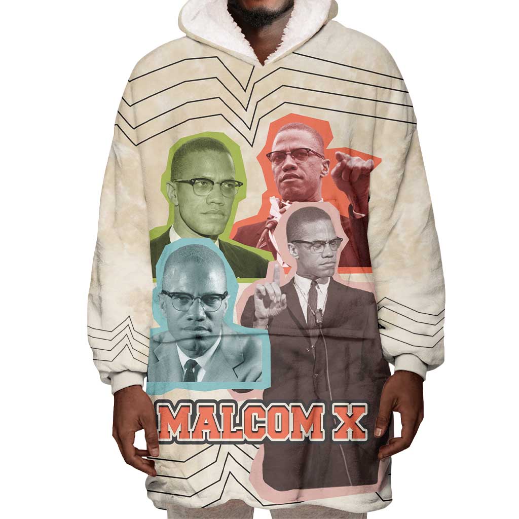 Malcolm X Wearable Blanket Hoodie Pop Art Portrait Collage Civil Rights Activist Retro Style Design - African Pride