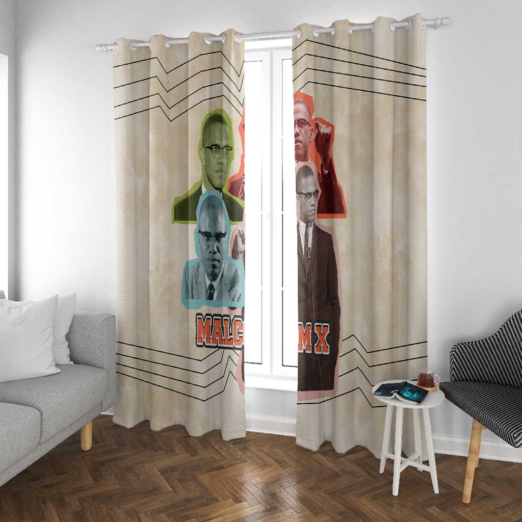 Malcolm X Window Curtain Pop Art Portrait Collage Civil Rights Activist Retro Style Design - African Pride