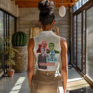 Malcolm X Women Sleeveless Polo Shirt Pop Art Portrait Collage Civil Rights Activist Retro Style Design - African Pride