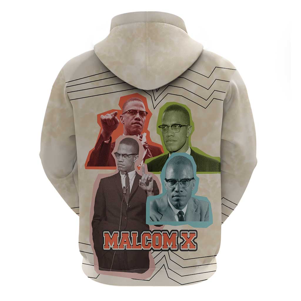 Malcolm X Zip Hoodie Pop Art Portrait Collage Civil Rights Activist Retro Style Design - African Pride