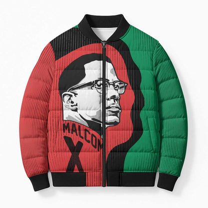 Malcolm X Bomber Puffer Jacket Truth Is on the Side of the Oppressed Quote Civil Rights Tribute - African Pride