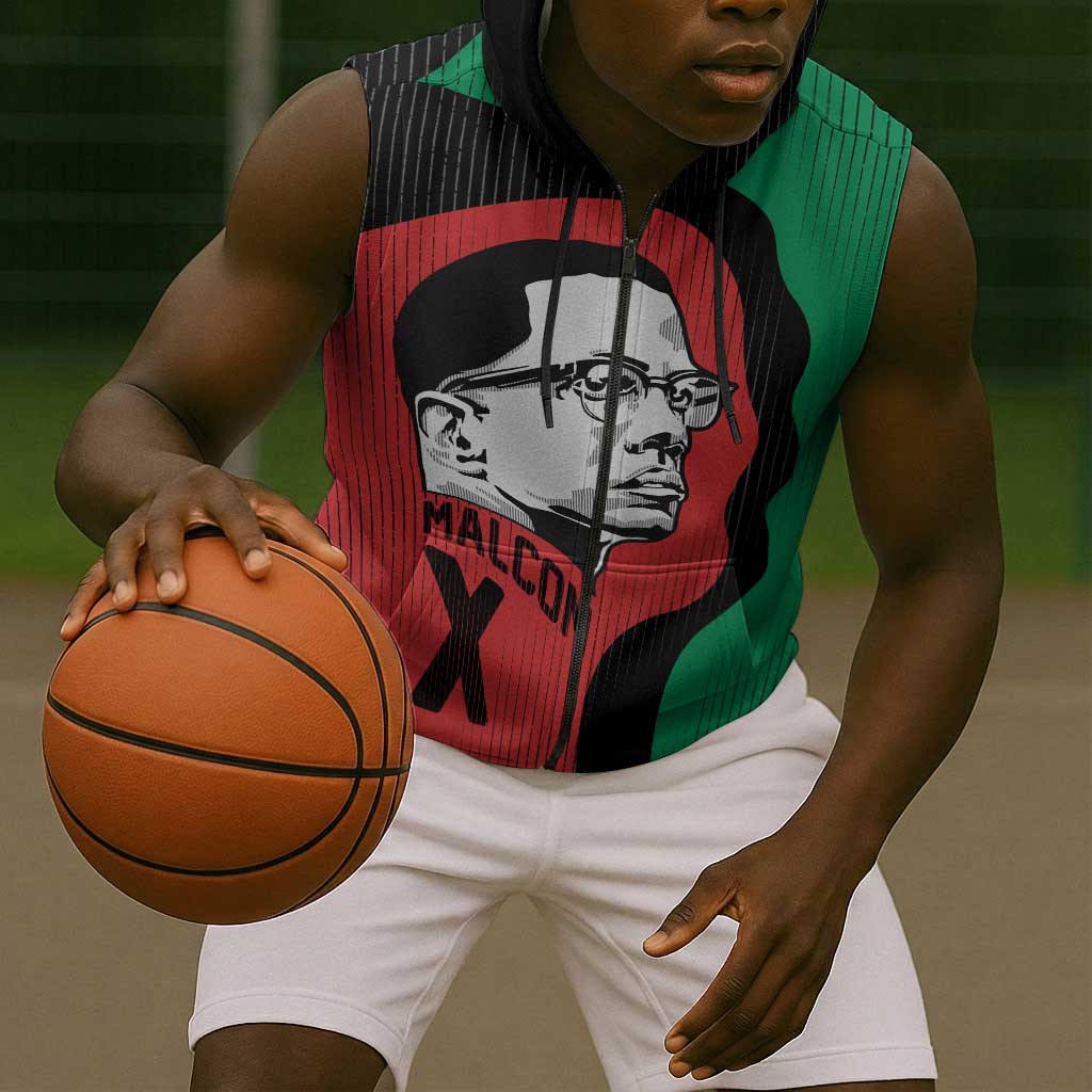Malcolm X Sleeveless Zip Hoodie Truth Is on the Side of the Oppressed Quote Civil Rights Tribute - African Pride